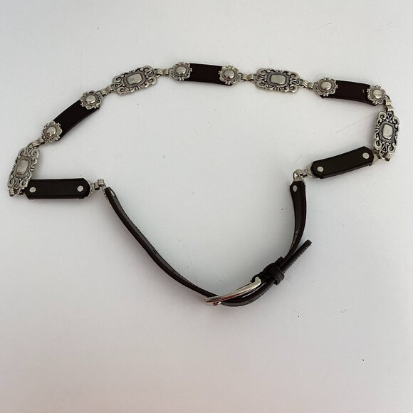 Brown Leather Silver Linked Belt Womens XL 38" - Picture 1 of 4